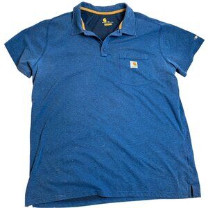 Carhartt Mens Polo Shirt 2XL Relaxed Fit Blue Regular Polyester Cotton Blend Spr